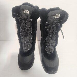 Womens North Face Black Fur Trim Goose Down Winter Boots Fur Nuptse Size 8.5 M